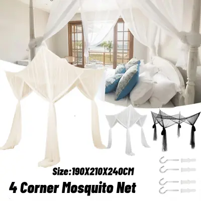 4 Corner Post Bed Canopy Mosquito Net Full/Queen/King Size Bed Elegant Curtain • $31.89