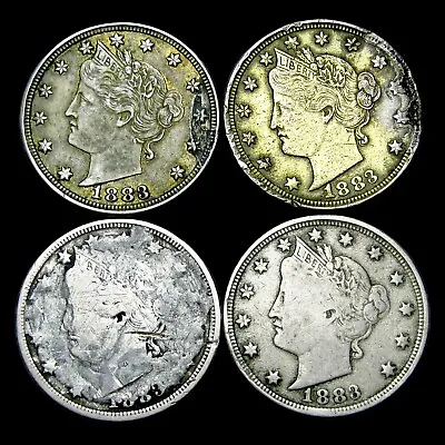 $20 • Buy Lot Of 4 1883 Liberty V Nickel ---- Nice Details Damages Coin Lot---- #UU125