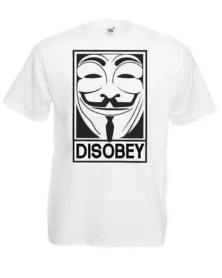 Mens Disobey Anonymous Vendetta Hacker Guy Fawkes Unisex White T-Shirt • £12.95