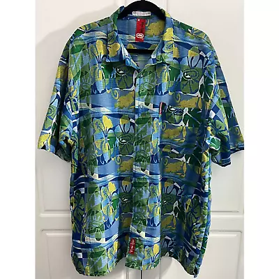 Vintage 90's Marc Ecko Men's Blue & Green Hawaiian Shirt Size XXL • $25