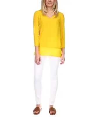 MSRP $68 Michael Kors Layered Mixed-Media Top Yellow Size Petite Medium • $38.39