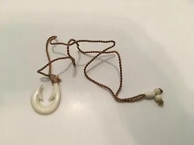 Maori Bovine Bone Fish Hook Pendant Necklace • $20