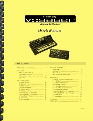 Moog Minimoog Voyager Analog Synth OWNER'S MANUAL • $19.95