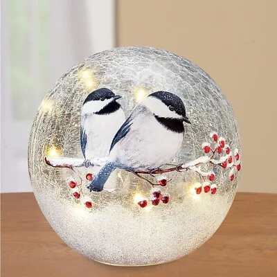 LED Lighted Chickadee Crackled Glass Ball Christmas Tabletop Centerpiece • $26.99