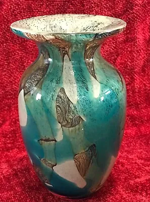 7” Signed MDINA 06 90-141  MALTA ART GLASS VASE MICHAEL HARRIS Blue Brown • $74.95