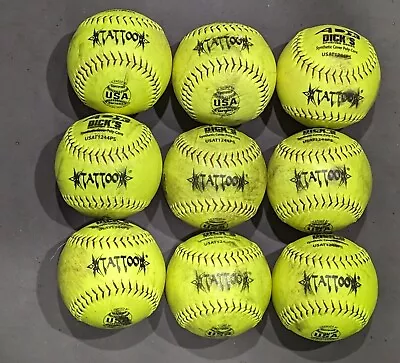 AD⭐ Tattoo Used Slow Pitch Softballs USA 44 COR/375 Lbs. 12 Inch 9-Pack • $28