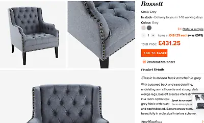 Andrew Martin Elegant Grey Armchair Like New • $352