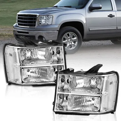 Pair Clear Reflector Headlights Turn Signal Upgraded For 07-14 GMC Sierra 1500 • $74.89