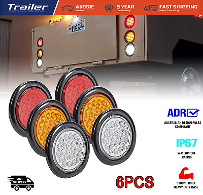 6X 4  Round 24 LED Stop Reverse Backup Tail Light 12V 24V Truck Trailer Caravan • $86.89