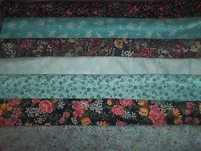 FLOWERS On BLUE Floral SPRING Cotton QUILT Fabric U-PICK See INFO 1/2 Yd BTHY • $3.95