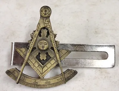 Vintage 2.75  Brass Masonic Square & Compass License Plate Bumper Radiator Badge • $109.95