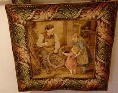 Vintage European Decorative  Fine Tapestry Child And Basket Weaver 10  X 10  • $12