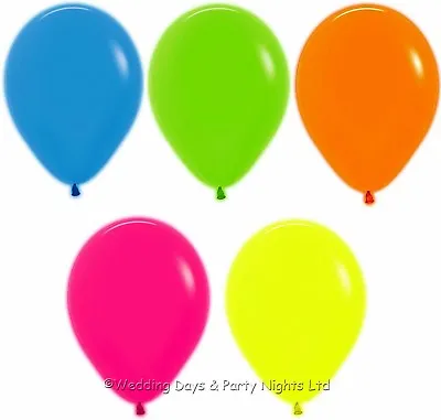 50 12  Any Colour Neon Balloons Helium/Air Birthday Party Decorations 80s Disco • £10.95