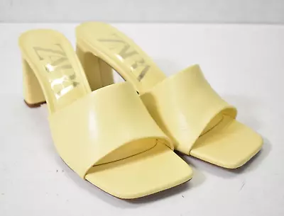 $39.99 • Buy Zara Heeled Sandals Yellow Womens Size 8 Platform Mules Open Squared Toe