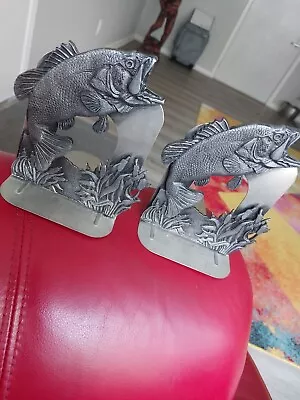 Vintage 1980'S Metzke USA Pewter Bass Fish Bookends Very Detailed And Very Cool! • $19.95