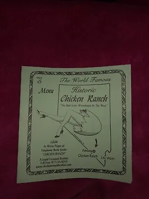 Chicken Ranch Brothel Vintage Menu Las Vegas Free Shipping • $9.99