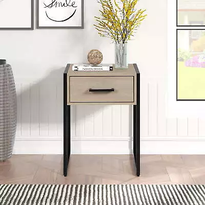 Industrial Bedroom Nightstand 1 Drawer Beige Oak • $30.68