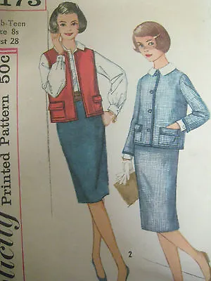 Vintage Simplicity 3173 MAD MEN STYLE SUIT SKIRT JACKET Sewing Pattern Teen Girl • $15.99