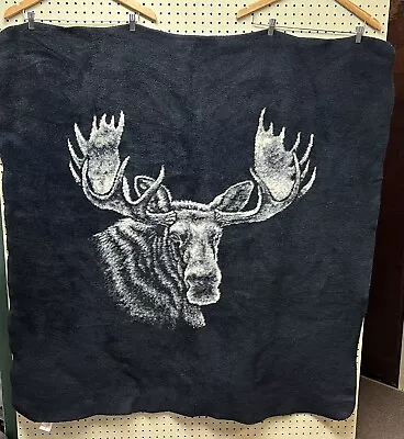 Earth Ragz Fleece Throw Blanket 50 X 50 Moose Black White Reversible • $34.99