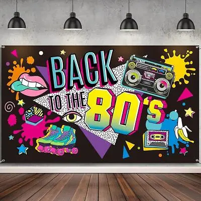 80's Party Birthday Decorations Back To The 80's Banner Backdrop Background UK • £9.59