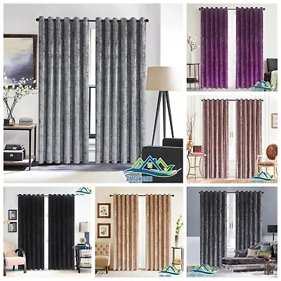 £25.02 • Buy Luxury Crushed Velvet Curtains PAIR Fully Lined Eyelet Ring Top Ready Made