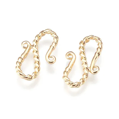 5PCS Brass S-Hook Clasps Real Gold Plated Craft Necklace Connector 19x11.5mm • $5.04