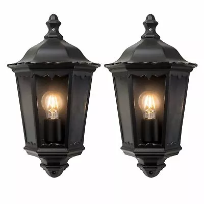 Set Of 2 Modern Outdoor Wall Lights Half Lantern Design Garden Porch Lamps IP44 • £34.99