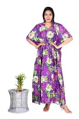 $36.29 • Buy Indian Cotton Purple Floral Kaftan Night Maxi Dress Womens Clothing Maxi Gown AU
