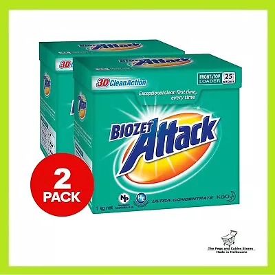 2 X Biozet Attack 3D Clean Top & Front Loader Laundry Powder 1kg • $26.50