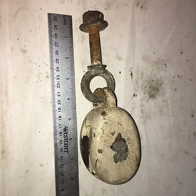 Vintage Wood & Brass Or Copper Block Pulley W/ Hanging Bolt • $35