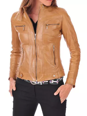 Leather Jacket For Women's 100% Pure Soft Genuine Lambskin Camel Beige Jacket • $239.34