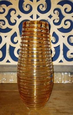 Fulvio Constantini Murano Style Clear Vase With Amber Art Glass Threads 10.5  • $59.95