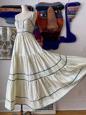 Vintage HOMESPUN SUNDRESS Dress 1970’s Prairie Dress 70’s Blue Gunne Sax STYLE • $525