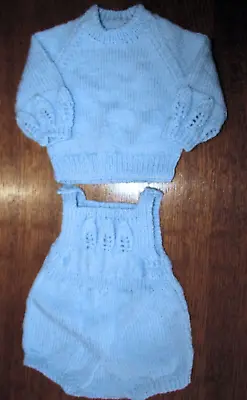 £13.49 • Buy Baby Blue Romper Set New  0 To 3 Months Hand Knitted With James Brett Reborn