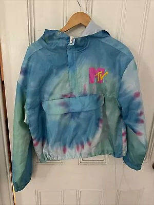 MTV Music Television Official Colorblock Windbreaker Jacket Full Zip Hoodie XL • $19.99