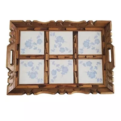 Mexican Hand Carved Wood & Tile Serving Tray Boho Farmhouse Country Decor Trivet • $39.95