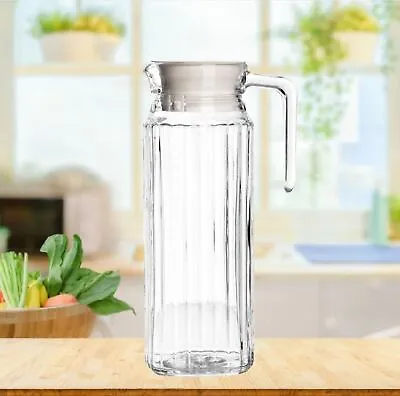 Slim Glass Fridge Jug 1L Door Jug Easy Pour Non Spill Milk Water Juice • £8.49