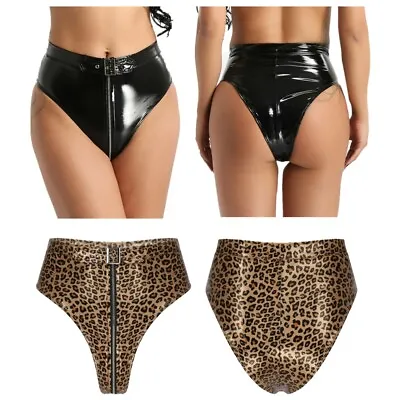 Womens PVC Leather Briefs Wet Look Zipper Crotch Hot Pants Booty Shorts Clubwear • £9.82