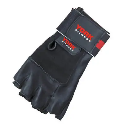 £6.99 • Buy York Fitness Leather Weight Lifting Gym Gloves With 2  Power Wrist Wrap Support