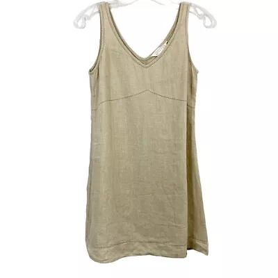 Vintage Express Linen Tank Dress Oatmeal Beige V-Neck Sleeveless V-Neck Size 3/4 • $24.99