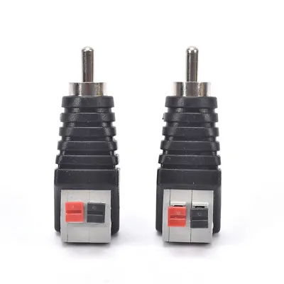 2x Speaker Wire A/V Cable To Audio Male RCA Connector Adapter Jack Press Plu:da • £3.35