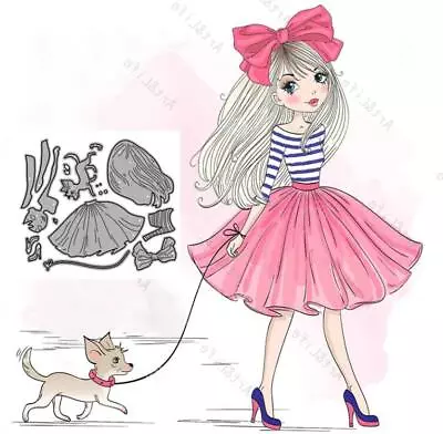 Girl & Dog Metal Cutting Dies Scrapbooking Craft Blade Punch Embossing Stencils • $4.78