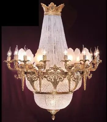 Opulent XL: Grand French Louis XVI Chandelier With Crystals And Gilded Bronze • $5900