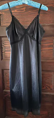 Vintage Black Nylon SEARS Full Slip Lace Trim Adjustable Straps Size 36 Bust • $17.99