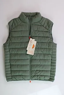 SAVE THE DUCK Mens Russel Stretch Quilt Puffer Vest Large Seawood Green • $36.30