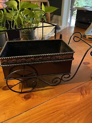 Rustic Black Metal Wagon Cart Style Plant Stand • $41