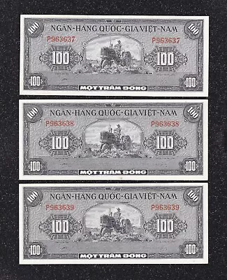 South Viet-Nam - 1955 - P18 - Single Alphabet -100 Dong - X 3 Consecutive - UNC. • $59