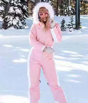 New Tipsey Elves Pink Faux Fur Trim Waterproof Snowsuit Ski  Women's  Small • $199.99