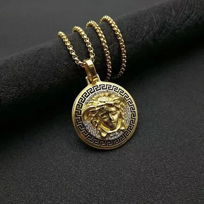 24k Gold Plated Pendant Black Steel Hip Hop  Medusa Pendant With 24 Inch Chain • $25