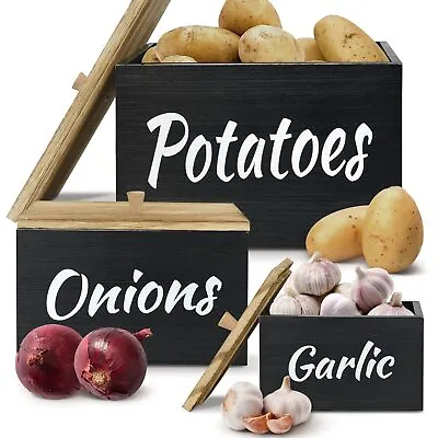 3 Pcs Potato And Onion Storage Bin Kitchen Wooden Garlic Storage Container S • $50.24